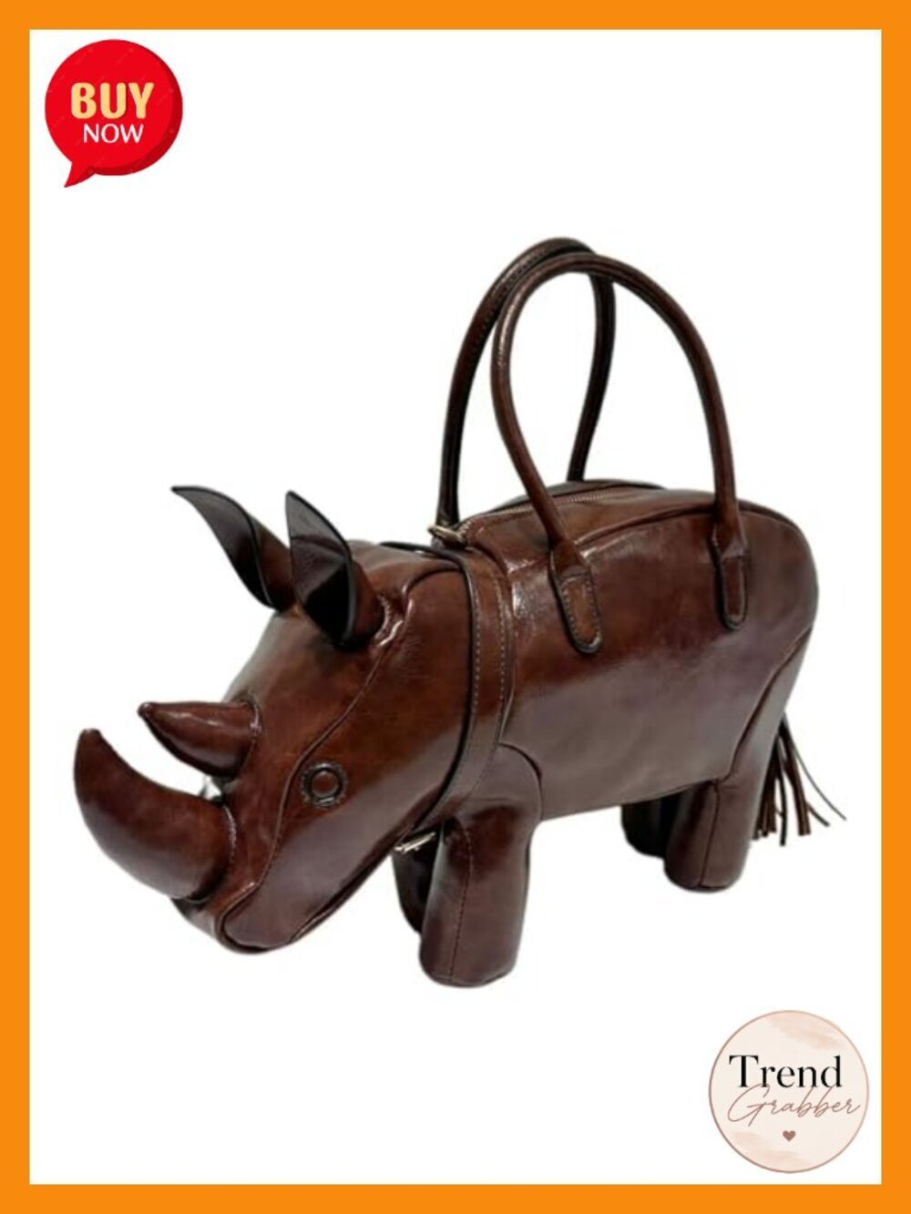 PVC Rhino Shaped Crossbody Handbag Purse - Detachable Strap - Animal Novelty